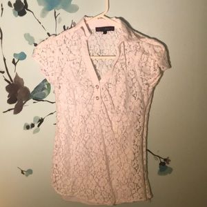 Elegant, white lace collared shirt